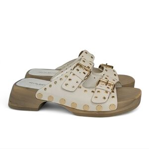 Anthropologie Kelsi Dagger Jolt Studded Platform Clog Sandals 9.5 Bone